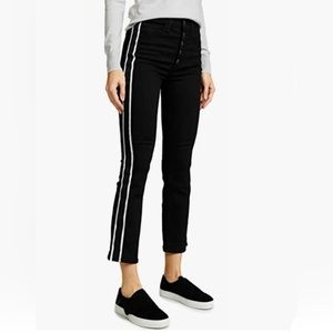 Veronica Beard Carolyn High Rise Baby Boot Jeans with Tux Stripe Black S…